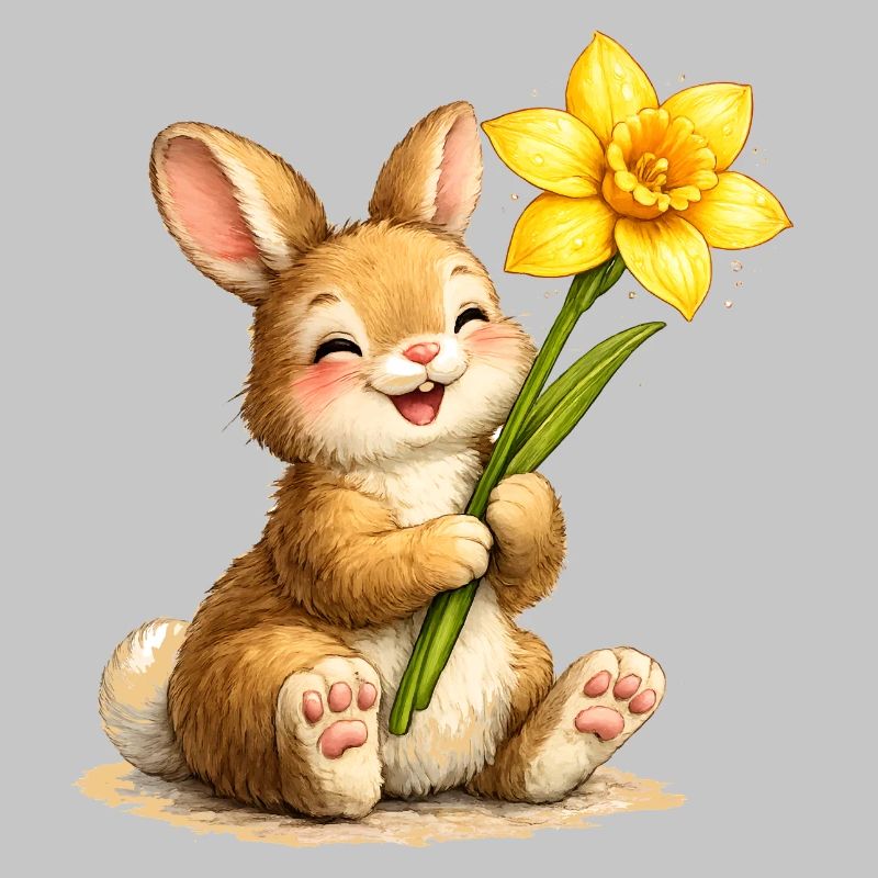 Bunny with yellow spring flower