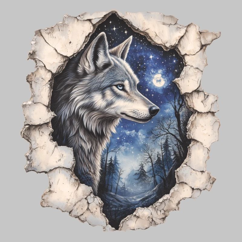 Wolf mit Sternenhimmel