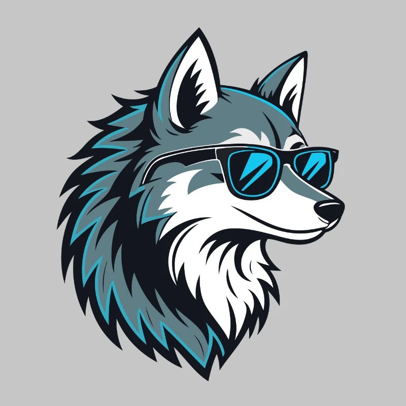 Stylischer Wolf mit blauer Brille