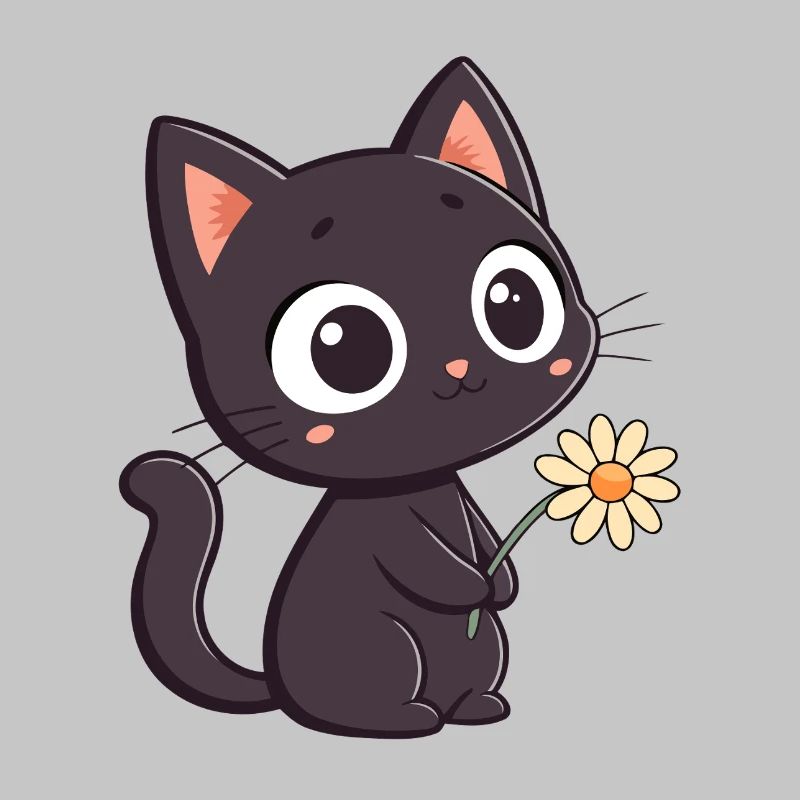 Schwarze Katze und Gänseblümchen