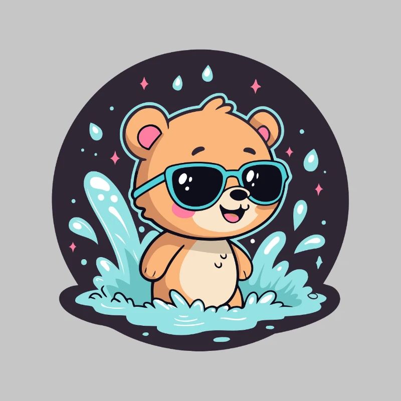 Chic surfer bear with blue glasses