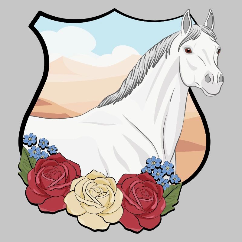Un cheval Abbayan avec des fleurs dans un écusson