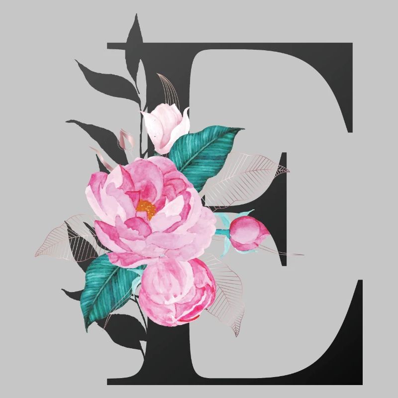 Eleganter Buchstabe 'E' mit Blumen
