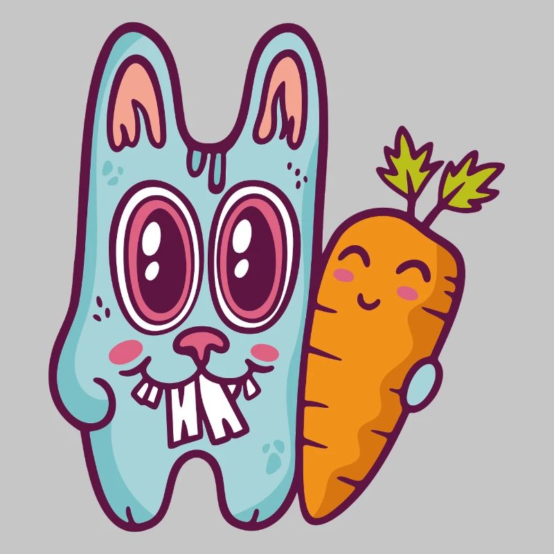 Blue doodle rabbit with carrot