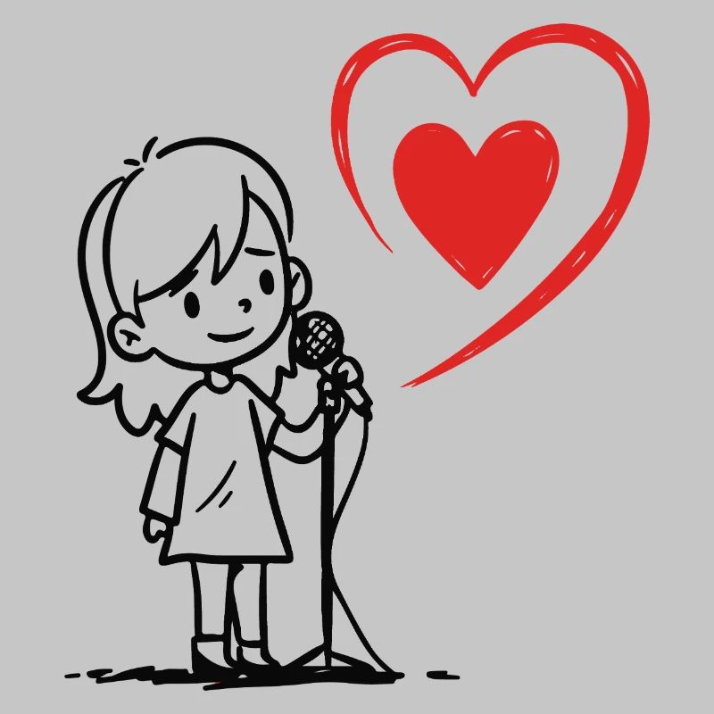 Mädchen singt mit einer Herznote