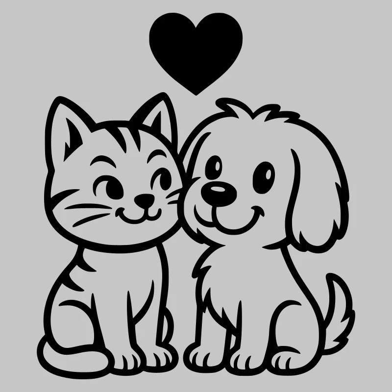 Chien mignon et chat mignon avec coeur