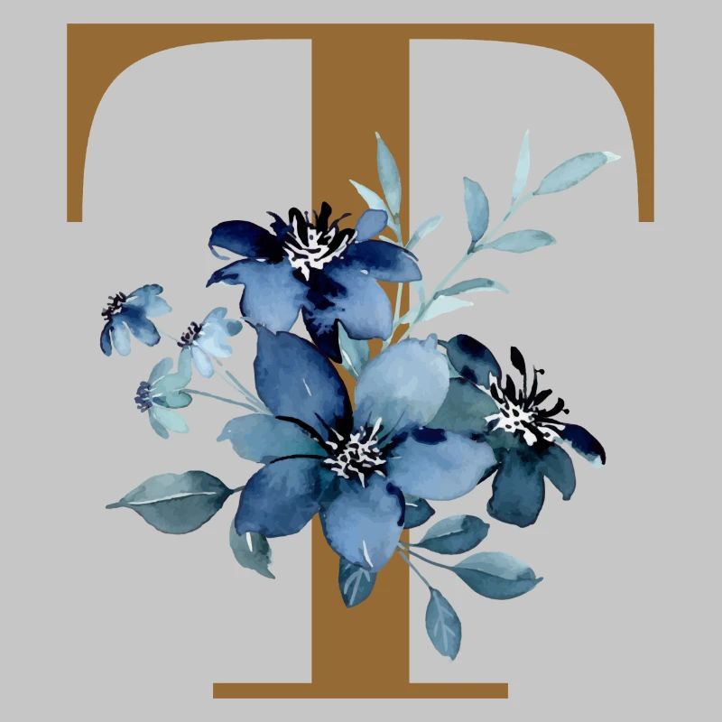 Blaues Blütenmonogramm T