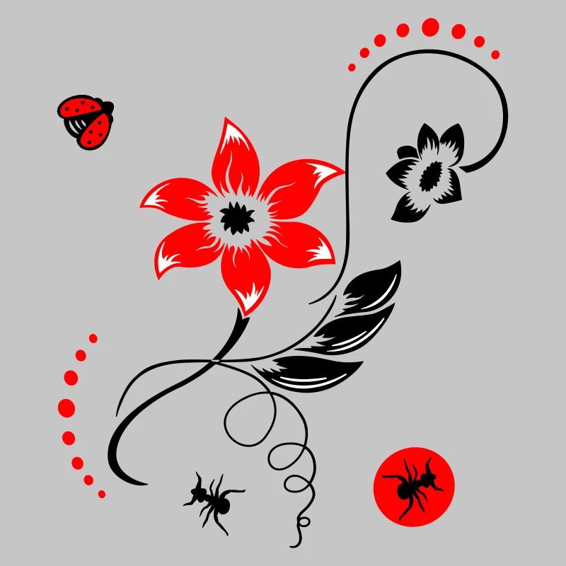Summer flower with ladybug and ants