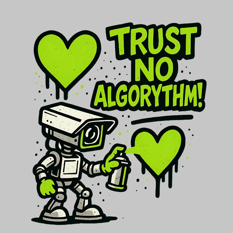 Robot avec cœur et message anti-algorithme