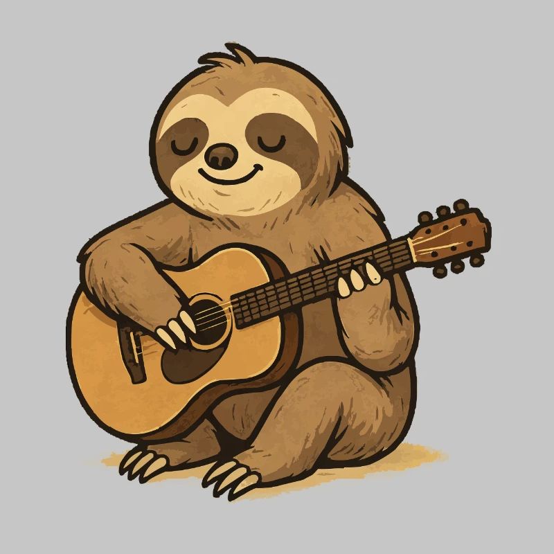 The relaxed sloth with a guitar