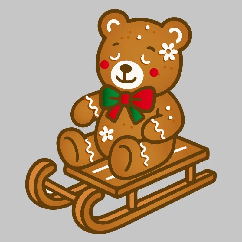 Cute gingerbread teddy bear on nostalgic sleigh