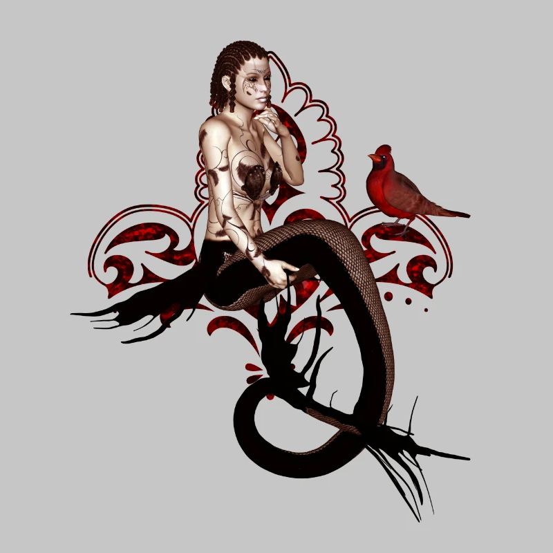 Wunderbare dunkle Meerjungfrau, die in einem Baum sitzt