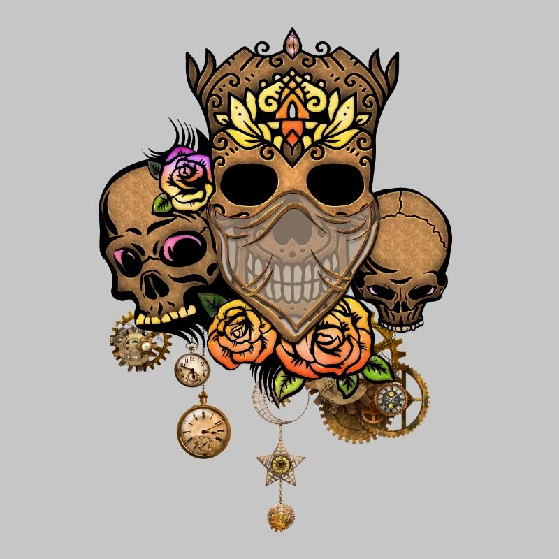 Steampunk Schädel mit Blumen