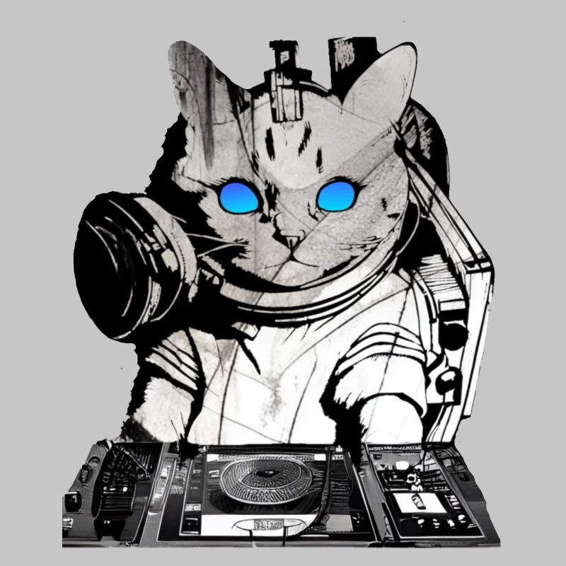 DJ cat avec table de mixage