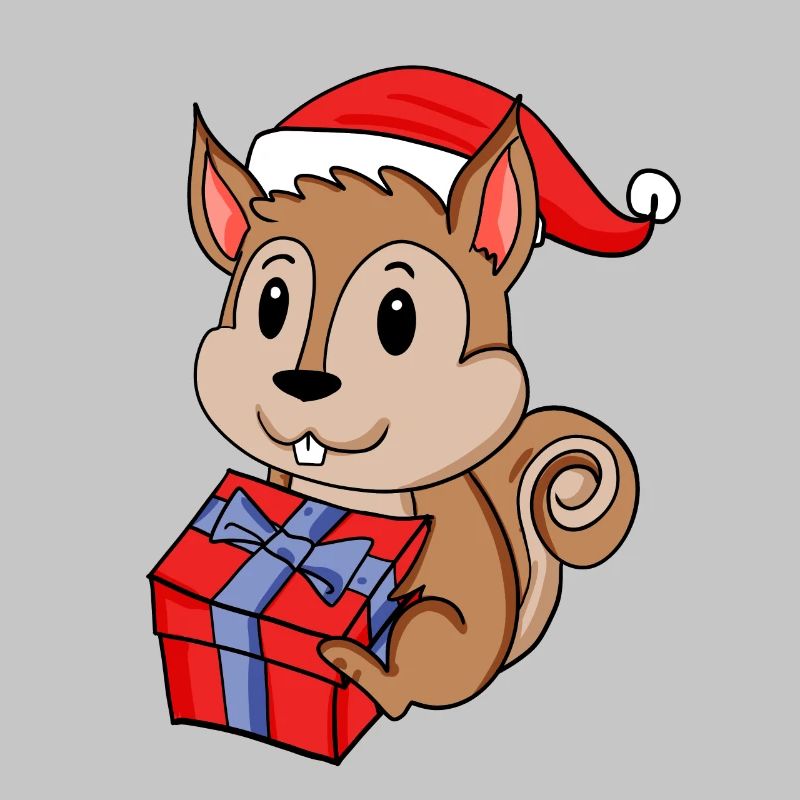 Bébé écureuil de Noël avec cadeau
