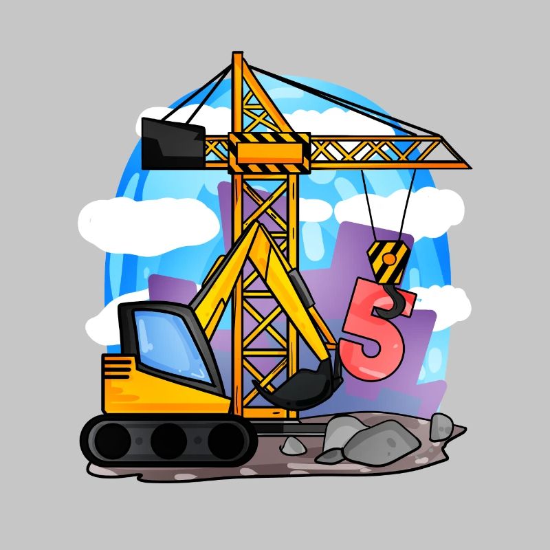 5th birthday 5 years crane construction site excavator boy