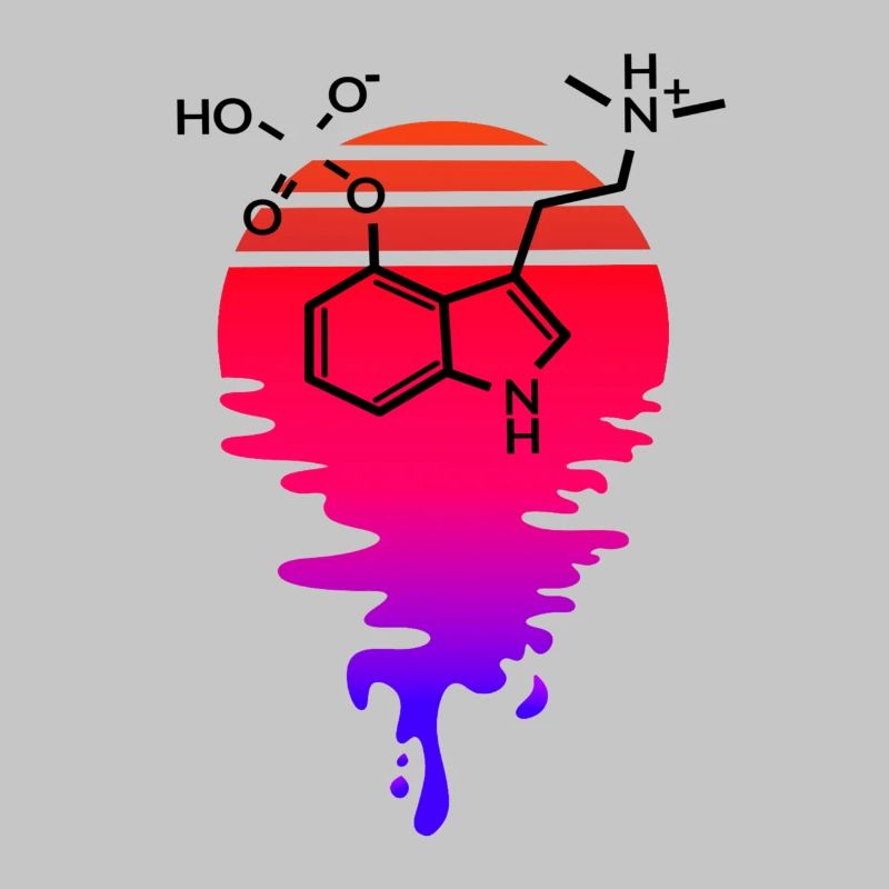 Psilocybin Molekül mit Retro Sunset
