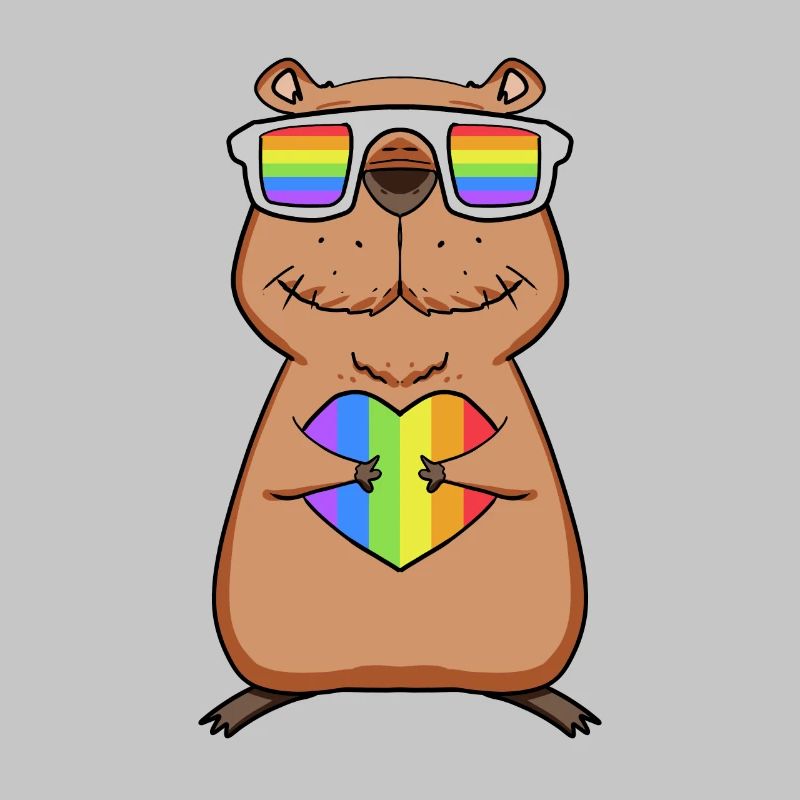 Regenbogen - Capybara mit Brille und Herz
