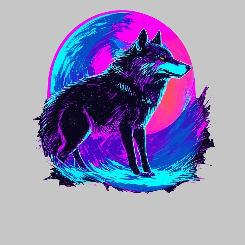 Synthwave coloré Wolf Neon Moon