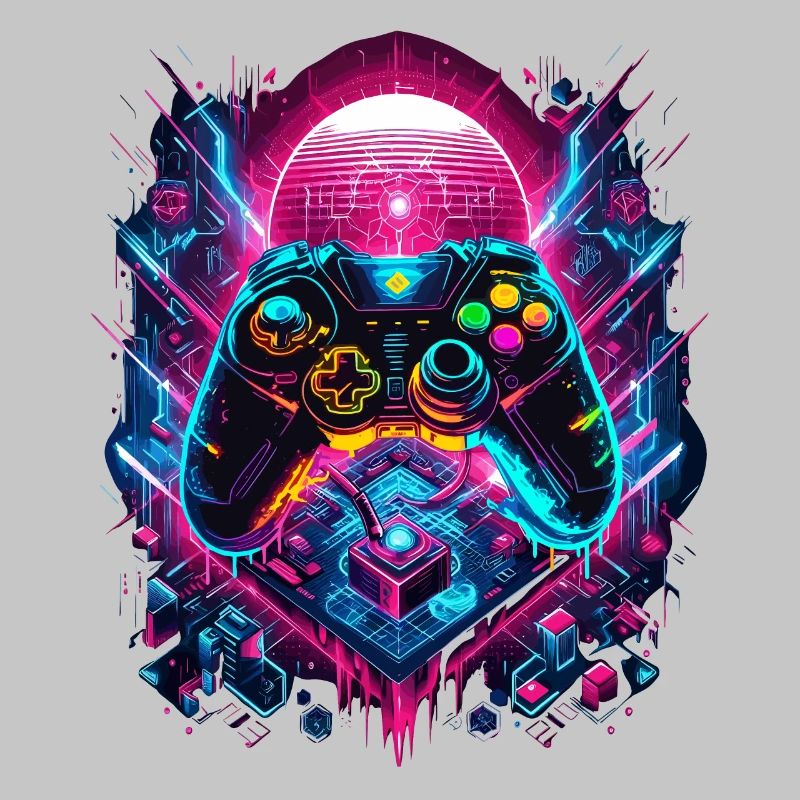Vibrant Cyberpunk Gaming Controller Graphics
