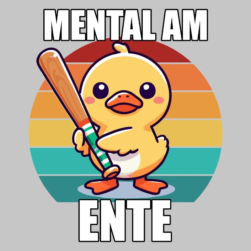 Mental At The End Cute Duck With Racket Retro