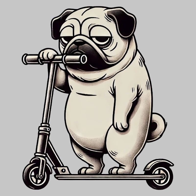 Lustiger Mops Roller Scooter Kickroller Grumpy