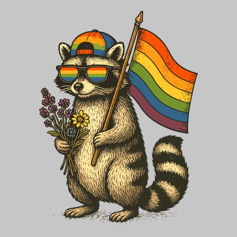 Waschbär Pride mit Regenbogenflagge