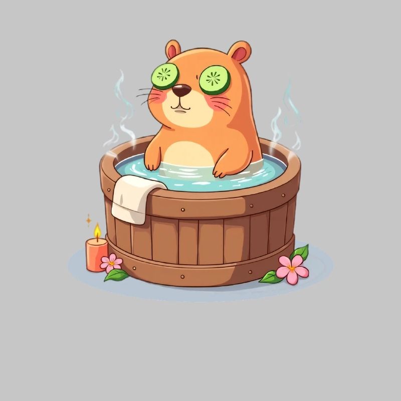 Capybara dans le bain avec des tranches de concombre