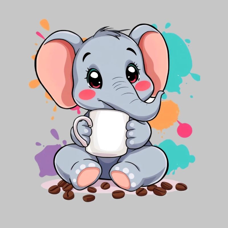 Cute elephant design with coffee cup