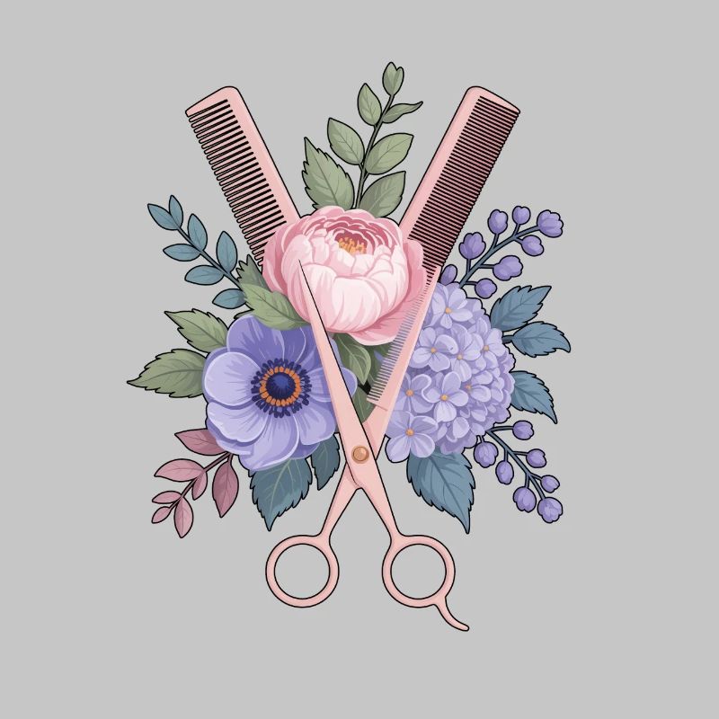 Coiffeur Ciseaux Peigne Fleurs