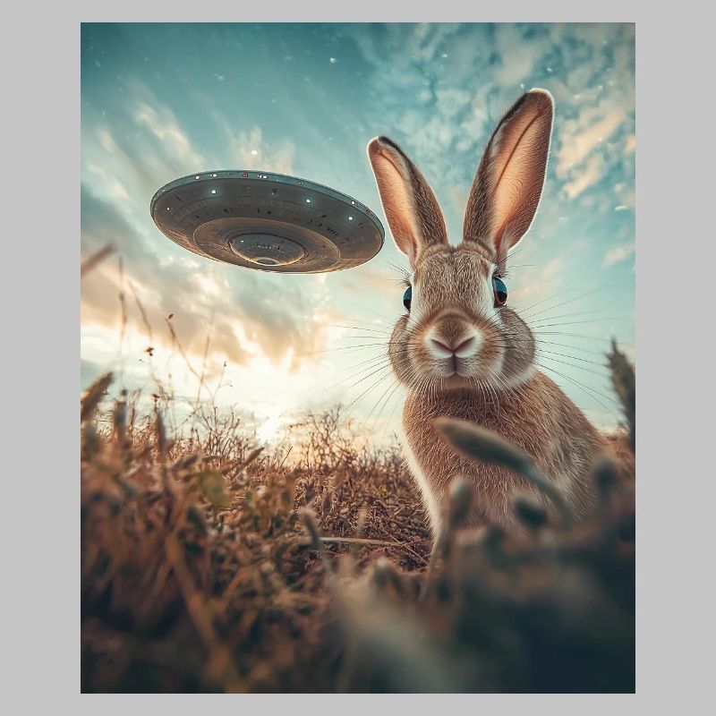 Rabbit selfie with UFO
