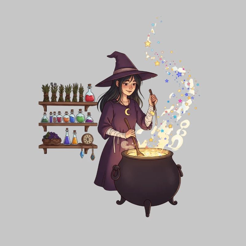 Magical witch casting spells