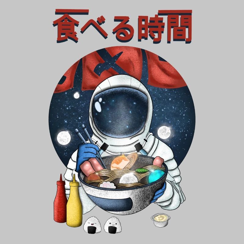 Astronaute mangeant des ramen Nightscape