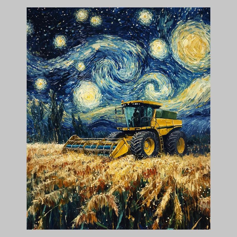 moissonneuse-batteuse fermier style van gogh étoilé