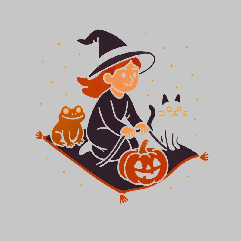 Pumpkin Flight with Witch and Cat