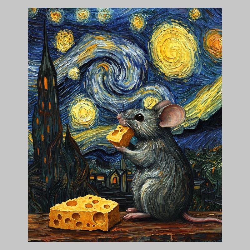 Mouse Eats Cheese Van Gogh Style Starry Night