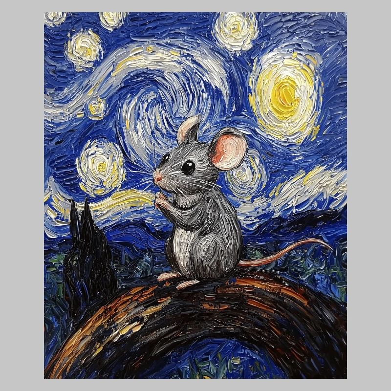 Mouse Eats Cheese Van Gogh Style Starry Night