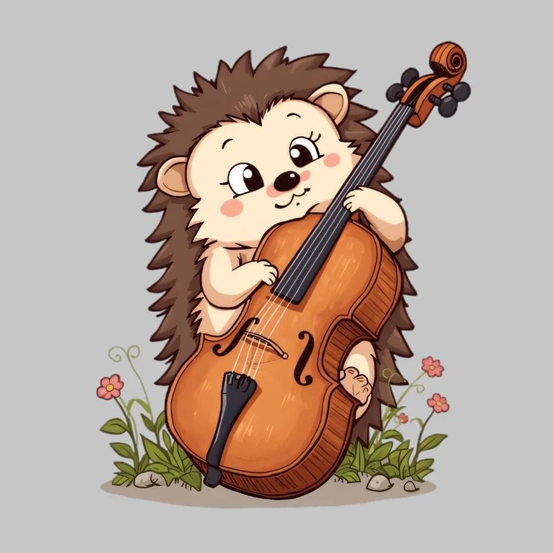 Igel Cello im Blumengarten