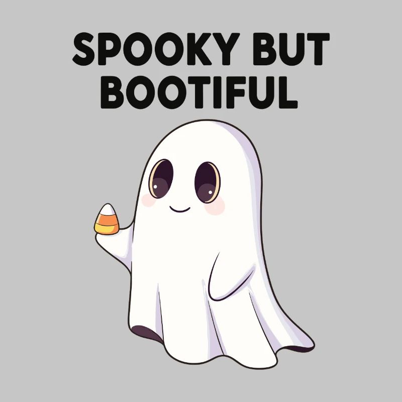 Spooky But Bootiful Cute Ghost Holding Candy Corn 