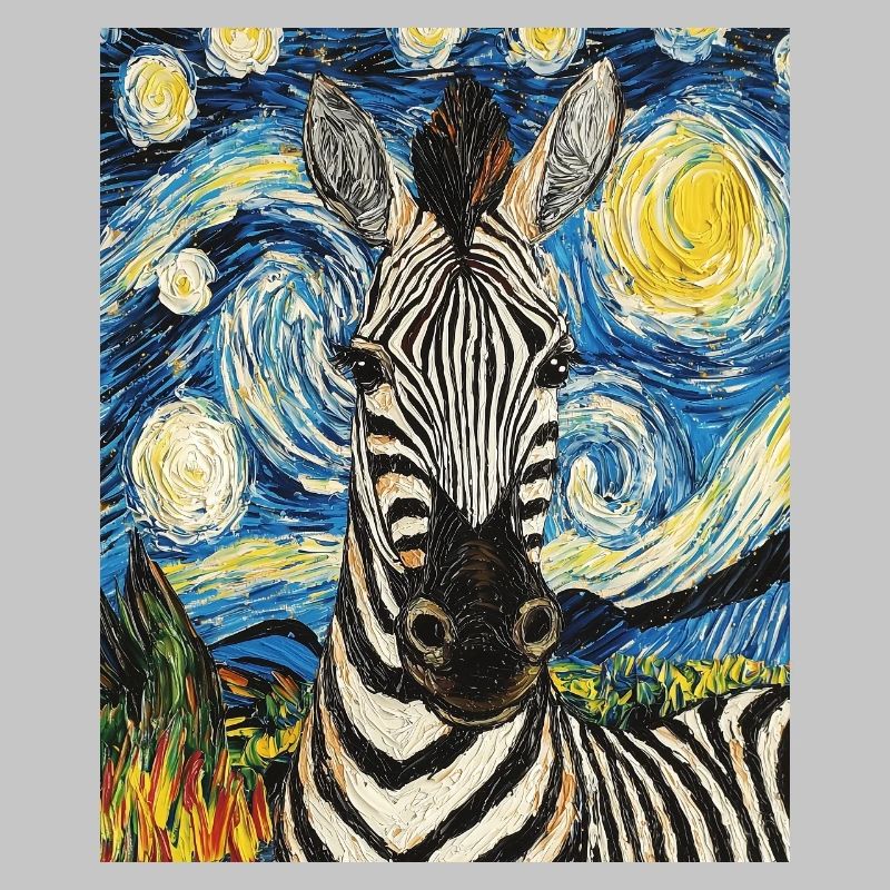 Zebra Van Gogh Style Starry Night