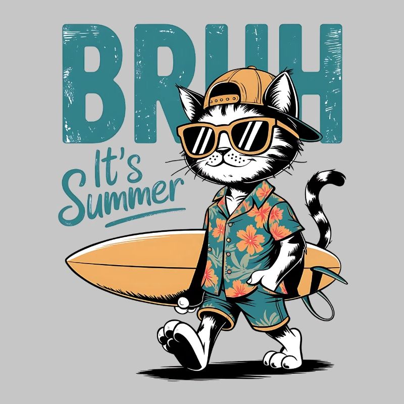 Surfer cat with surfboard