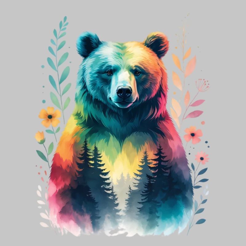 Rainbow bear in the forest