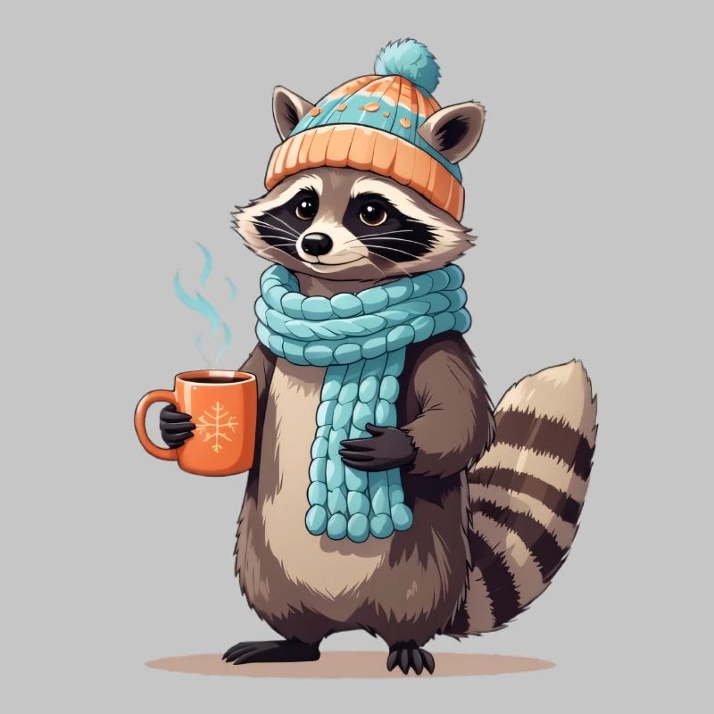 Winterlicher Waschbär mit Tee