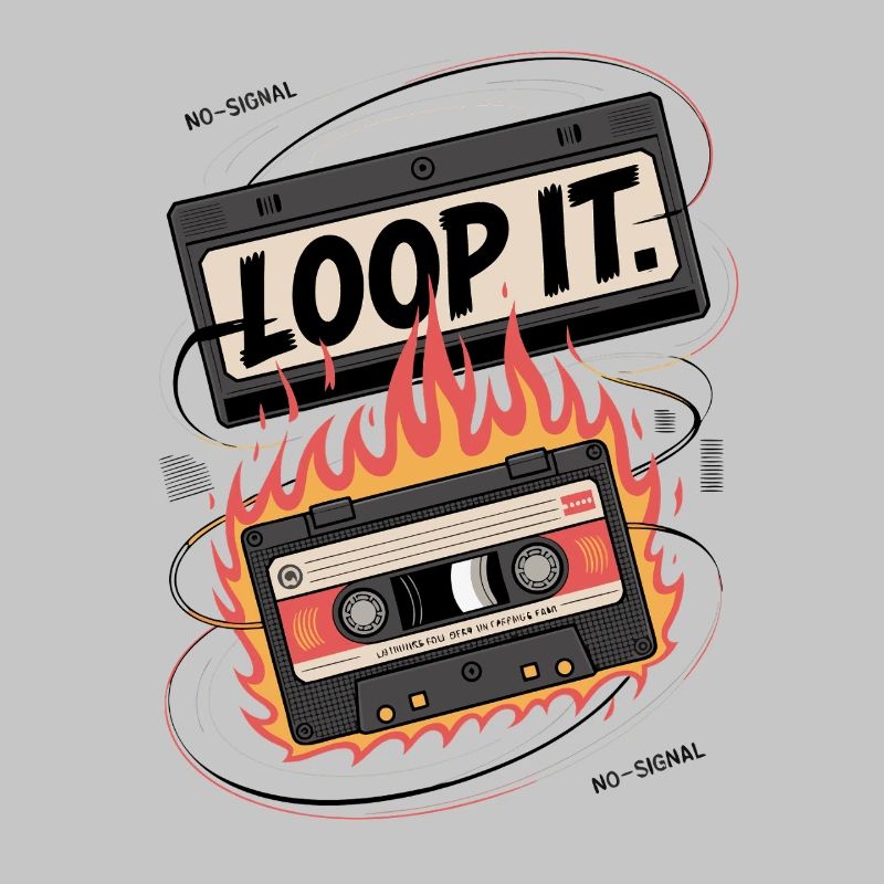 Retro Kassette mit "Loop It" Flammen-Design