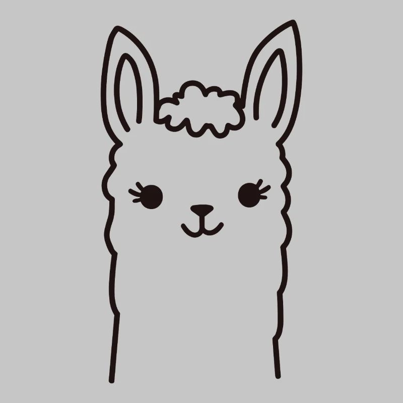 Cute Alpaca Llama Head Line Art