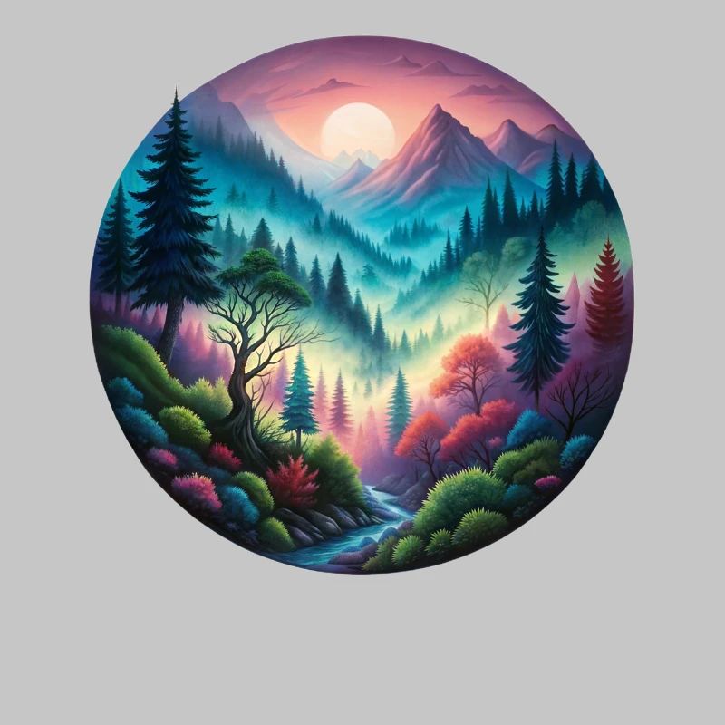 Colored forest landscape painted in evening light nature