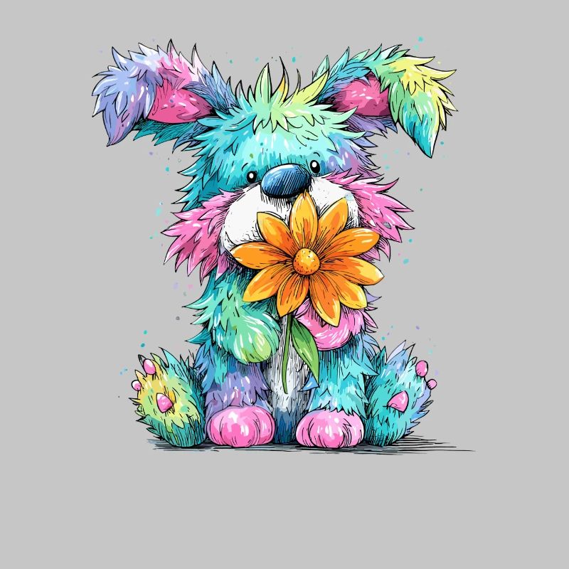 Chiot coloré avec une fleur
