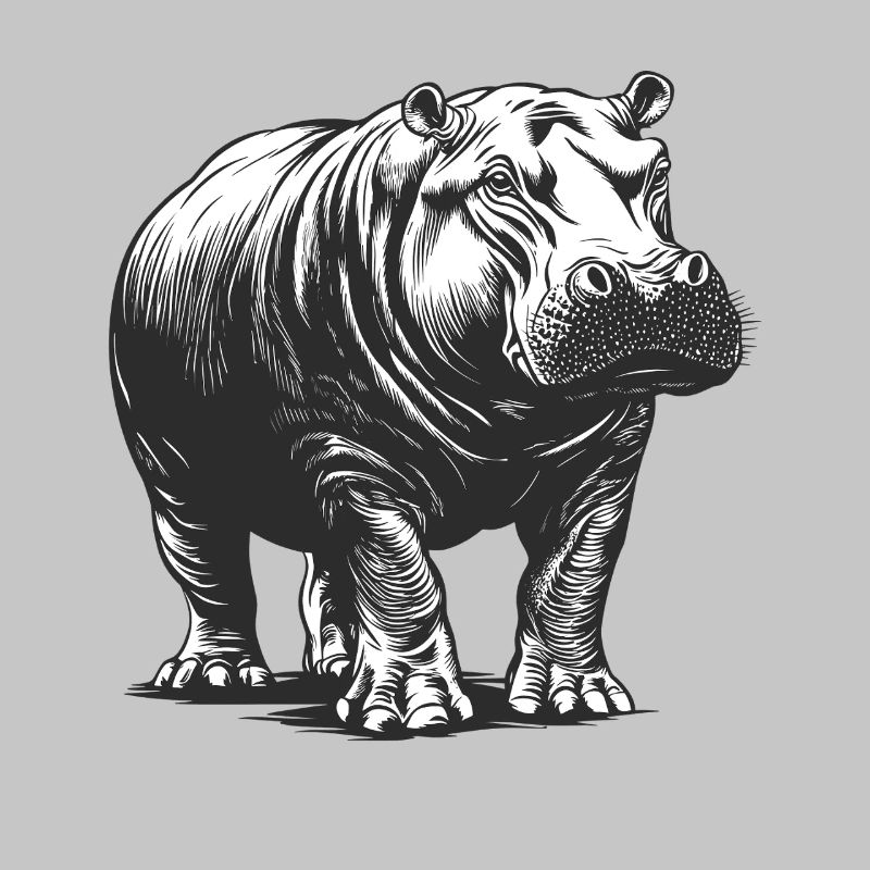Hippo Line Style Black & White