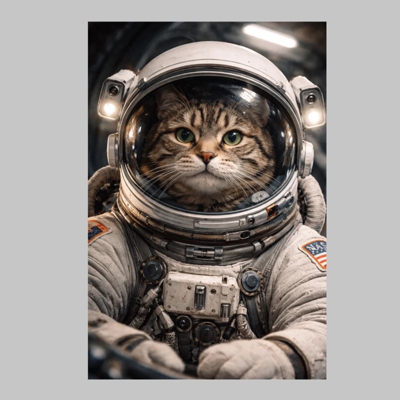 Chat de l’espace en costume d’astronaute