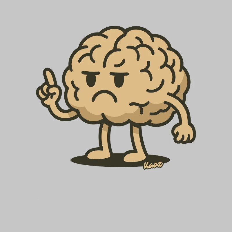 Brain figure with raised index finger